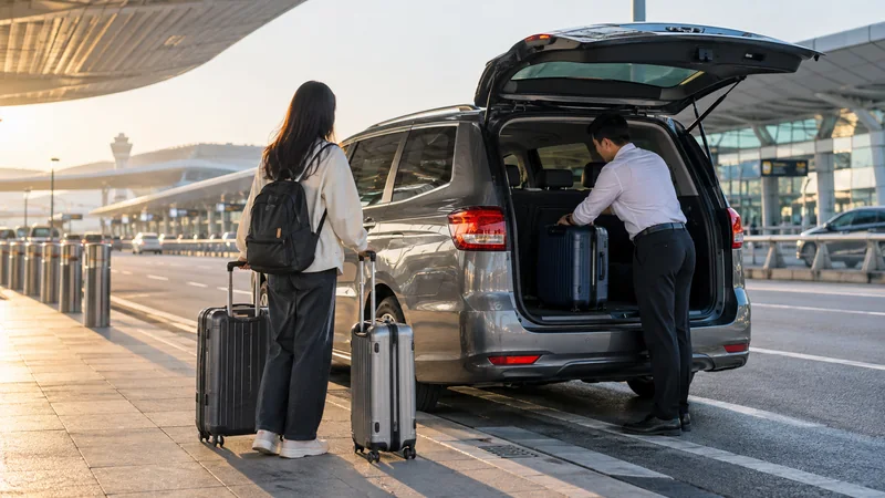 旅客與行李準備機場接送的情境
